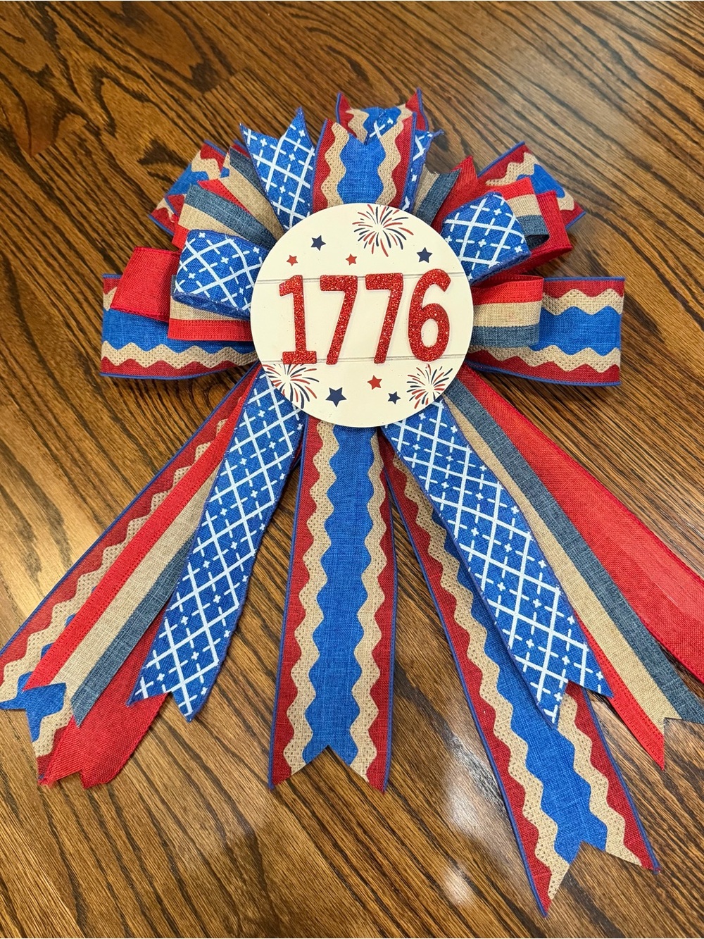 Patriotic 1776 Ribbon Rosette - Red, Blue, Natural